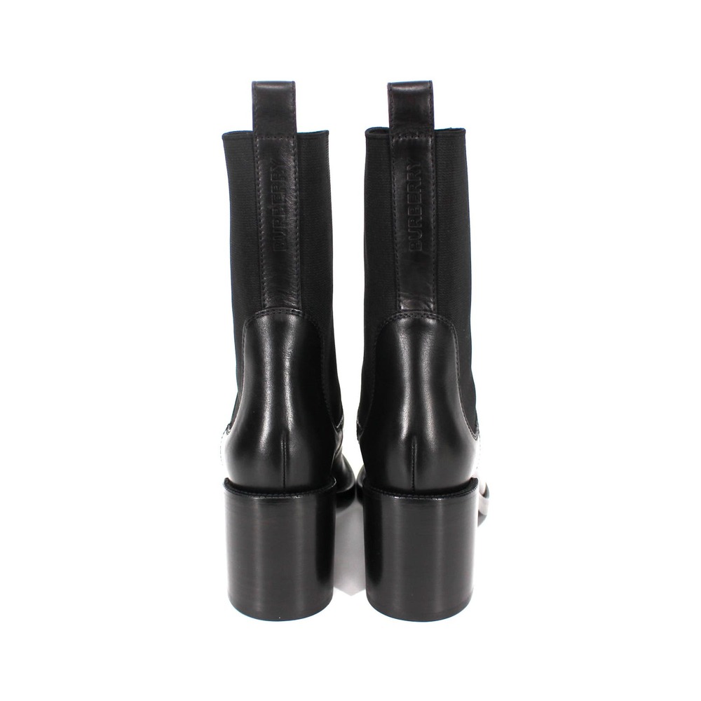 Burberry Lynton Chelsea Black Leather Mid Calf Booties 36.5 NEW Stretch Fabric - Picture 4 of 7